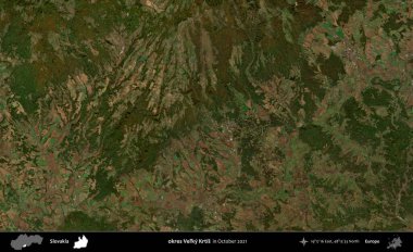 Tamam Velky Krtis. Slovakya 'nın idari alanı, Global Mozaik Sentinel-2' nin Ekim 2021 'de çekilmiş uydu görüntüsü üzerine kurulmuştur.