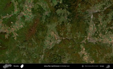 Tamam Ziar Nad Hronom. Slovakya 'nın idari alanı, Global Mozaik Sentinel-2' nin Ekim 2021 'de çekilmiş uydu görüntüsü üzerine kurulmuştur.