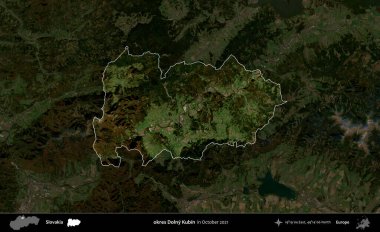 Tamam Dolny Kubin. Slovakya 'nın idari alanı, Ekim 2021' de çekilen Global Mozaik Sentinel-2 karolarından oluşan koyu renkli bir uydu görüntüsü üzerine vurgulandı ve özetlendi
