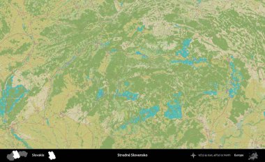 Stredne Slovensko. Slovakya 'nın idari alanı Topografik İnsani Stil Haritası
