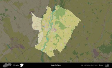 Tamam, Hlohovec. Slovakya 'nın idari alanı koyu renkli bir Topografik İnsani Biçim haritasına vurgulandı ve özetlendi