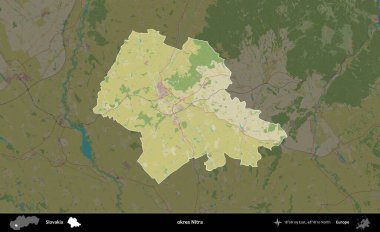 Tamam Nitra. Slovakya 'nın idari alanı koyu renkli bir Topografik İnsani Biçim haritasına vurgulandı ve özetlendi