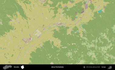 okres Partizanske. Slovakya 'nın idari alanı Topografik İnsani Stil Haritası