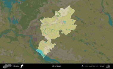 Tamam Senec. Slovakya 'nın idari alanı koyu renkli bir Topografik İnsani Biçim haritasına vurgulandı ve özetlendi