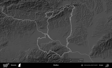 Brezice. Slovenya 'nın idari alanı gri ölçekli bir yükselme haritasında belirtildi