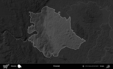 Crnomelj. Slovenya 'nın idari alanı koyu gri tonlu yükselme haritasına vurgulandı ve ana hatları çizildi