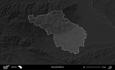 Slovenya Bistrica. Slovenya 'nın idari alanı koyu gri tonlu yükselme haritasına vurgulandı ve ana hatları çizildi