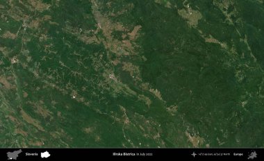 Ilirska Bistrica. Slovenya 'nın idari alanı, Temmuz 2022' de çekilen Global Mozaik Sentinel-2 karolarından oluşan bir uydu görüntüsü üzerine kurulmuştur.