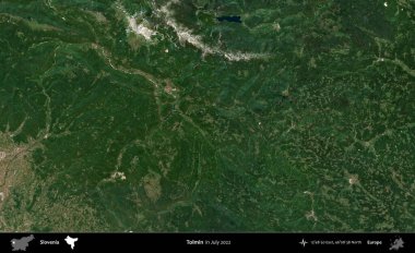 Tolmin. Slovenya 'nın idari alanı, Temmuz 2022' de çekilen Global Mozaik Sentinel-2 karolarından oluşan bir uydu görüntüsü üzerine kurulmuştur.