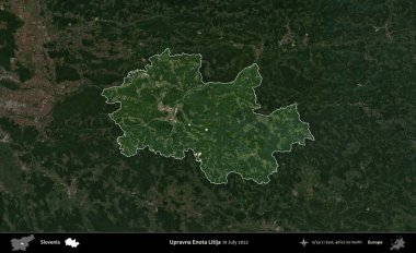 Upravna Enota Litija. Slovenya 'nın idari alanı, Temmuz 2022' de çekilen Global Mozaik Sentinel-2 karolarından oluşan koyu renkli bir uydu görüntüsü üzerinde vurgulandı ve özetlendi