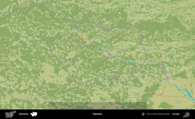 Sevnica. Slovenya 'nın idari alanı bir Topografik İnsani Stil haritasında özetlendi