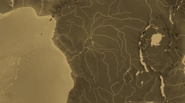 Demokratik Kongo Cumhuriyeti haritası - sür. Parıltı. Sepya.