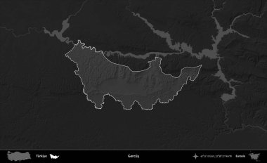 Gercus. Koyu gri tonlu yükselme haritasında Türkiye 'nin idari alanı vurgulandı ve özetlendi