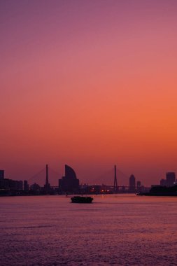 Lujiazui, Pudong, Şangay 'da güzel bir gün doğumu.