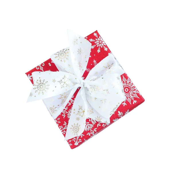 Isoleren Rode Geschenkdoos Met Witte Strik — Stockfoto