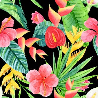 Bereketli yeşillik ve nemli yağmur ormanlarından tropikal bitkilerin çiçekleri.