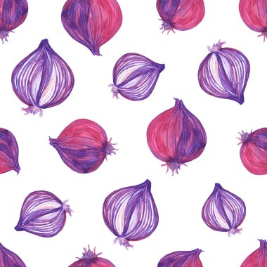 Elle çizilmiş suluboya kırmızı menekşe soğanlı pürüzsüz desen.