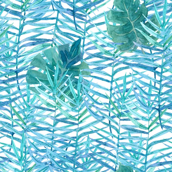 Nahtloses Aquarellmuster Aus Handbemalten Hellen Tropischen Blättern Perfekt Für Stoffe — Stockfoto