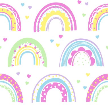 Gökkuşağı, kusursuz desenli bebek partisi konsepti.