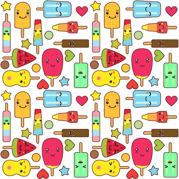 Kawaii dondurma ve çubuklu dondurmayı tatlı seamless modeli