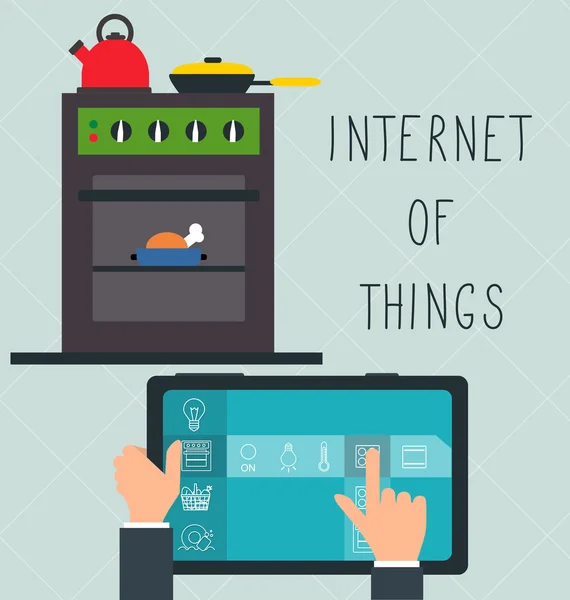 Internet der Dinge im Küchenkonzept mit Tablet — Stockvektor