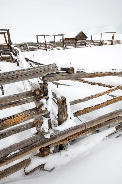 Farmers cattle corral in winter with snow
