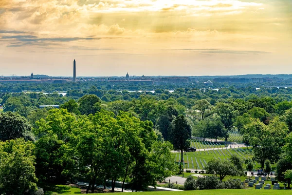 Dramatic skies over Arlington Cemetery and Washington DC