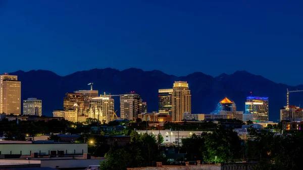 Skyline Der Nacht Von Sale Lake City — Stockfoto