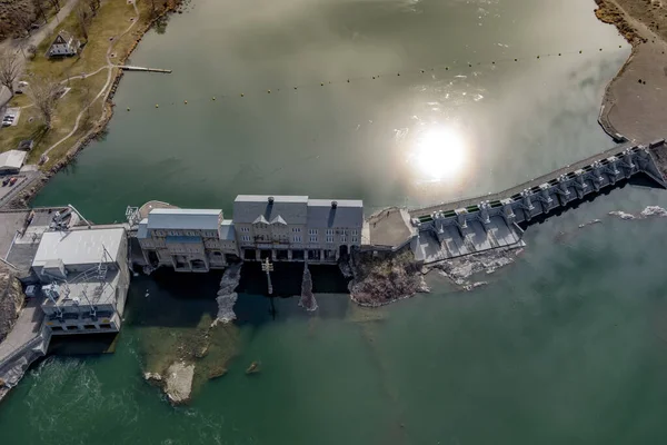 Historic Idaho Dam Snake River Sun Reflection — Stok Foto