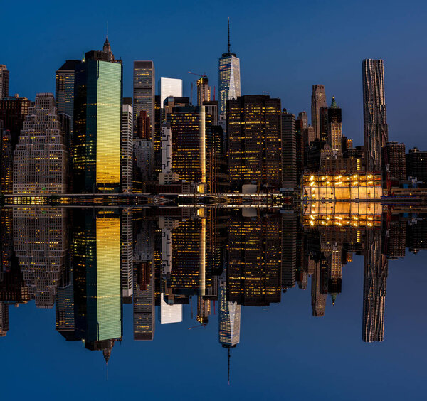 Unique New York skyline at night mirrored