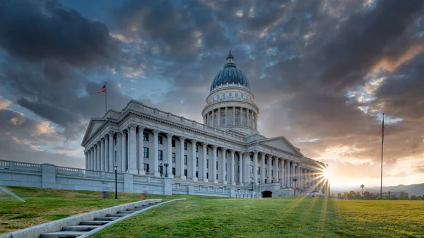 Salt Lake City Capitale Avec Lever Soleil Nuageux — Photo