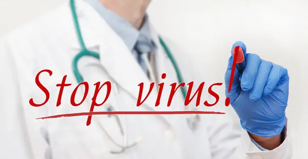 Почерк Доктора Маркером Stop Virus Медицинская Концепция — стоковое фото