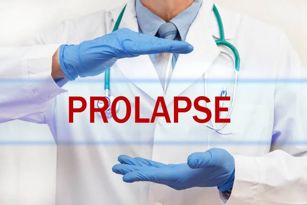 Manos Del Doctor Con Inscripción Prolapse Concepto Médico — Foto de Stock