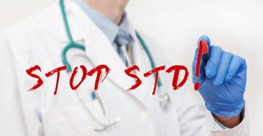 Doktorun el yazısı işaretli. Cinsel yolla bulaşan hastalıkları durdurun. Tıbbi konsept