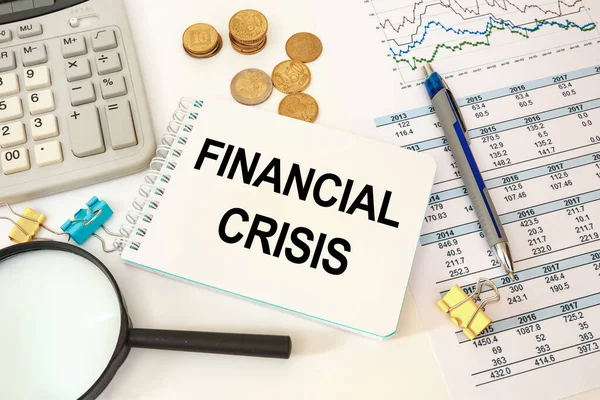 Conceito Negócio Escrivaninha Escritório Escrita Cadernos Crise Financeira — Fotografia de Stock