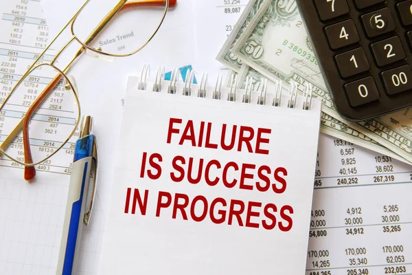 Notebook Textem Failure Success Progress Office Table Papionery — Stock fotografie