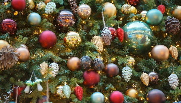 Karácsonyi Vagy Szilveszteri Kompozíció Háttér Újév Karácsonyfa Dekorációk — Stock Fotó