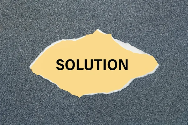 Solution Written Torn Yellow Paper Gray Background — Stock Photo, Image