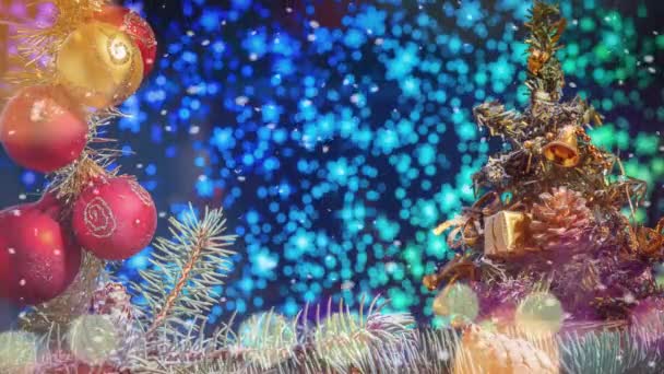Weihnachtsdekoration Bewegungshintergrund Mit Fallendem Schnee Neujahrs Grafikkarte Zum Öffnen Des — Stockvideo
