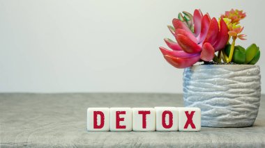 Beyaz arkaplanda çiçekli DETOX kısaltmalı yumuşak küpler