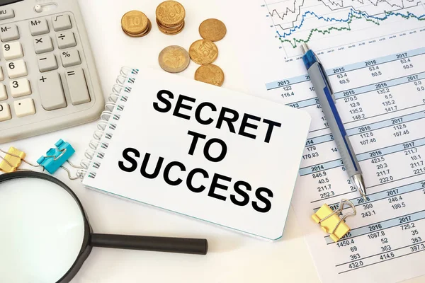 Affärsidé Arbetsplats Kontorsbord Och Anteckningsbok Skrift Secret Success — Stockfoto