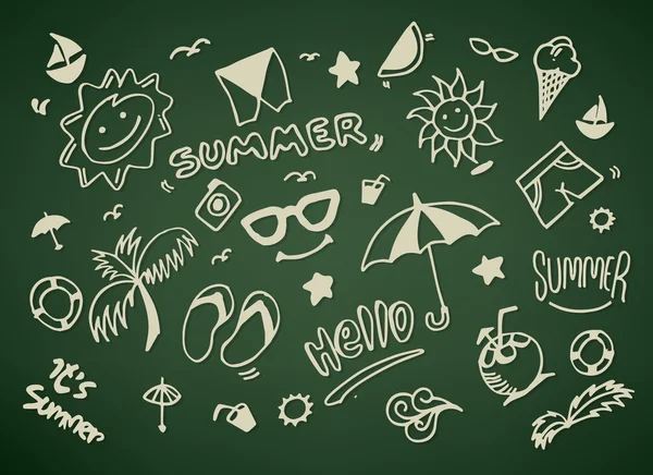 Zomer strand hand getekend vector symbolen en objecten — Stockvector