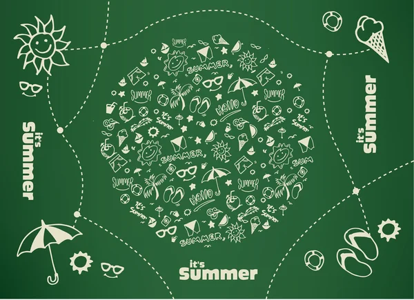 Vectorillustratie met hand getrokken zomer elementen, symbool en object — Stockvector