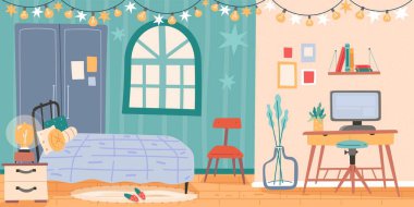 Bedroom interior. Vector set