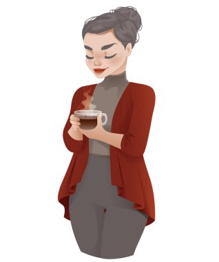 Sıcak Bir İçecek İçen Sıcak Çizgi Film Kadını