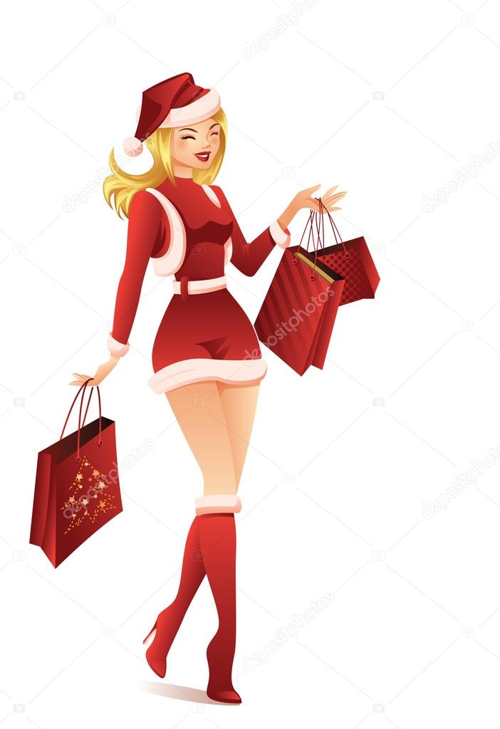 Santa Girl with shopping bags