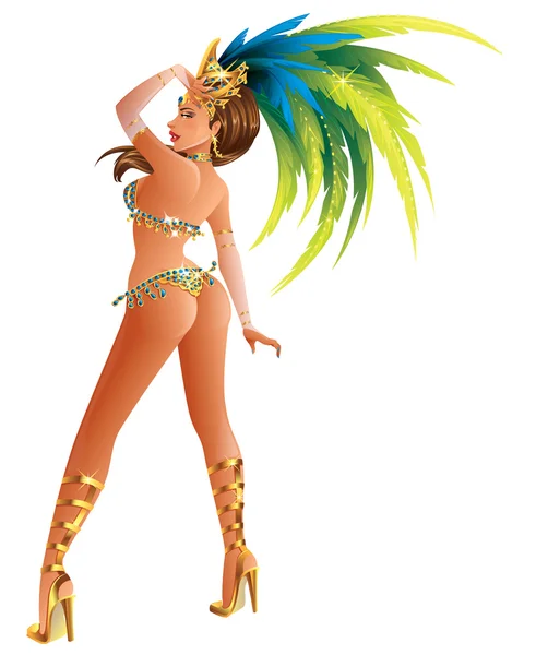 Ein schönes Karnevalsmädchen im Festkostüm tanzt — Stockvektor