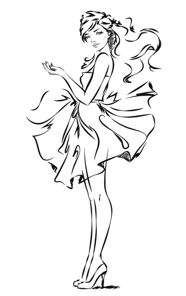 Chica en vestido — Vector de stock