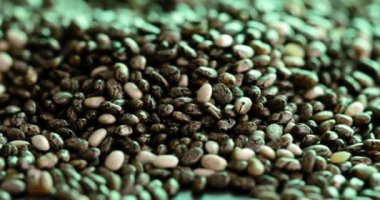 Yeşil ışıkta yatan chia tohumlarına tepeden tırnağa pürüzsüz bir şekilde odaklan