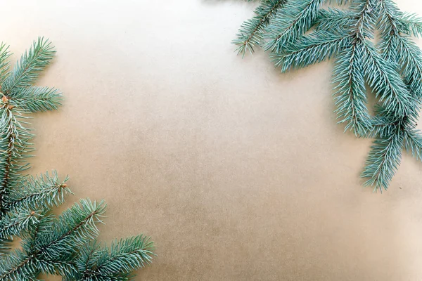 Золоте Різдво або новий рік тому, простий склад зелених ялинок. Плоть - порожній простір для привітання тексту. — стокове фото